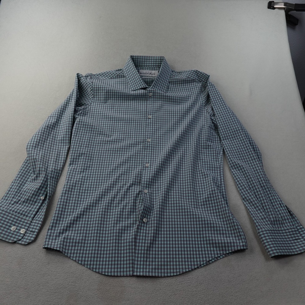 Mizzen+Main Leeward Shirt Mens M Trim Fit Blue Green Check Performance Stretch